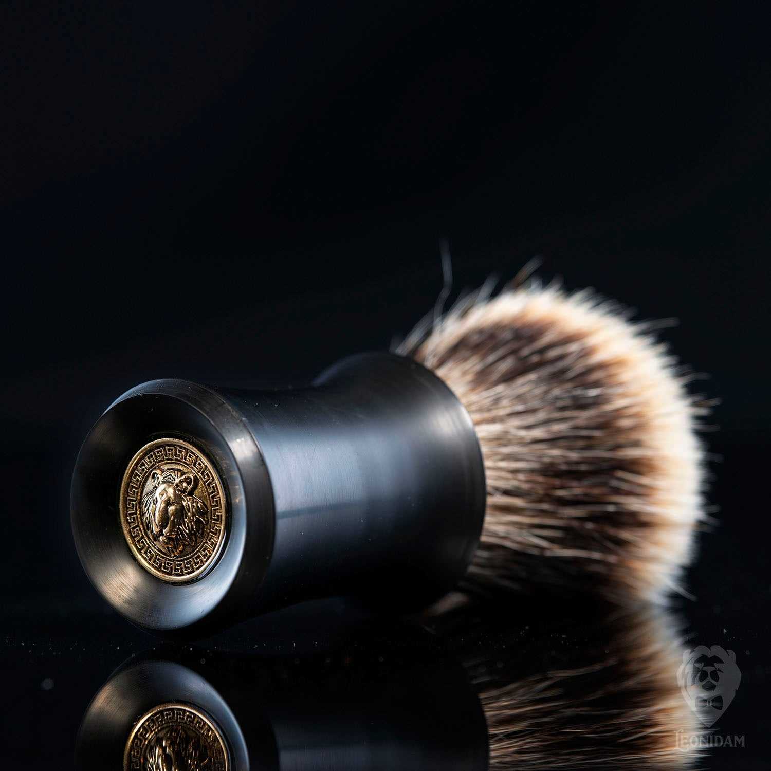 Handmade Shaving Brush "Boss Satin" with mat black hand poured resin.