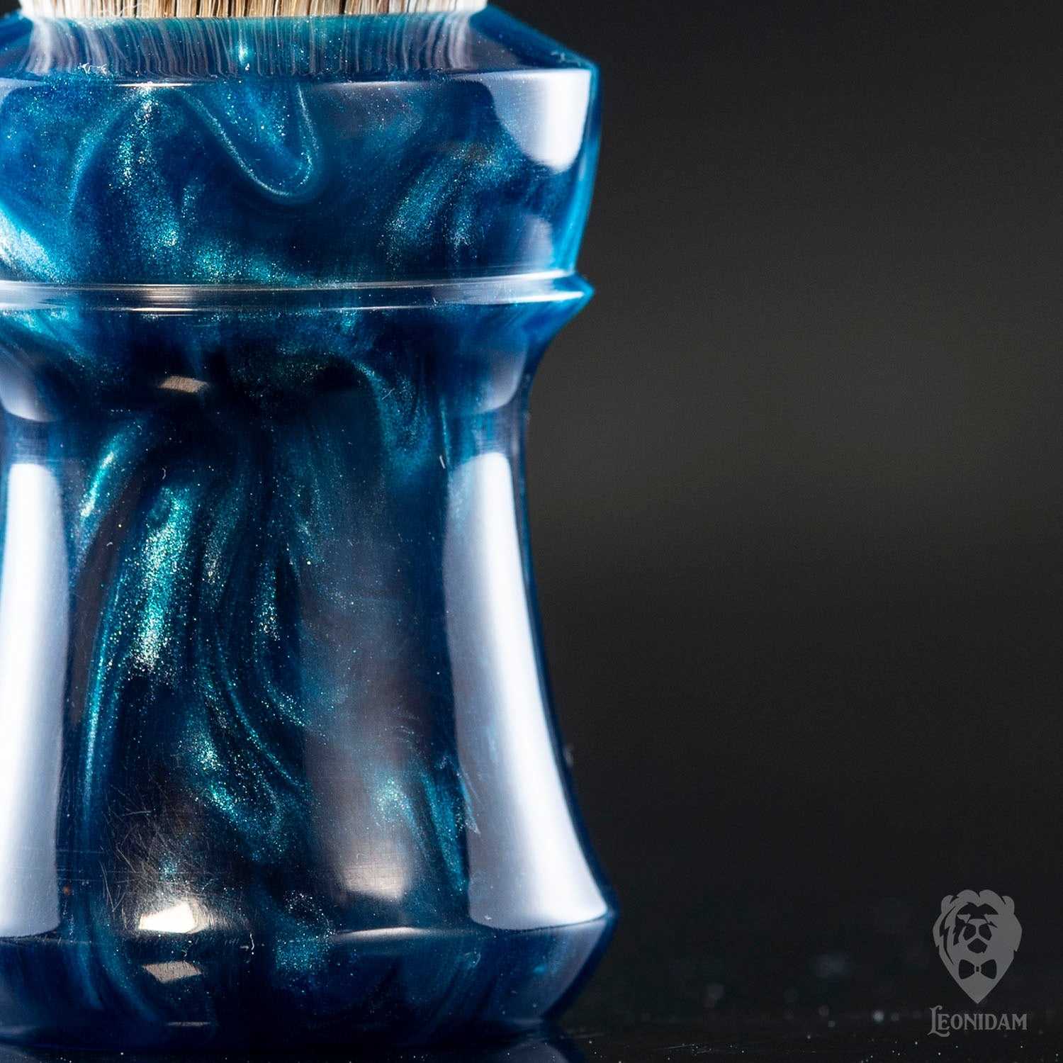 Handmade Shaving Brush "Nautilus" in polished blue and silver resin