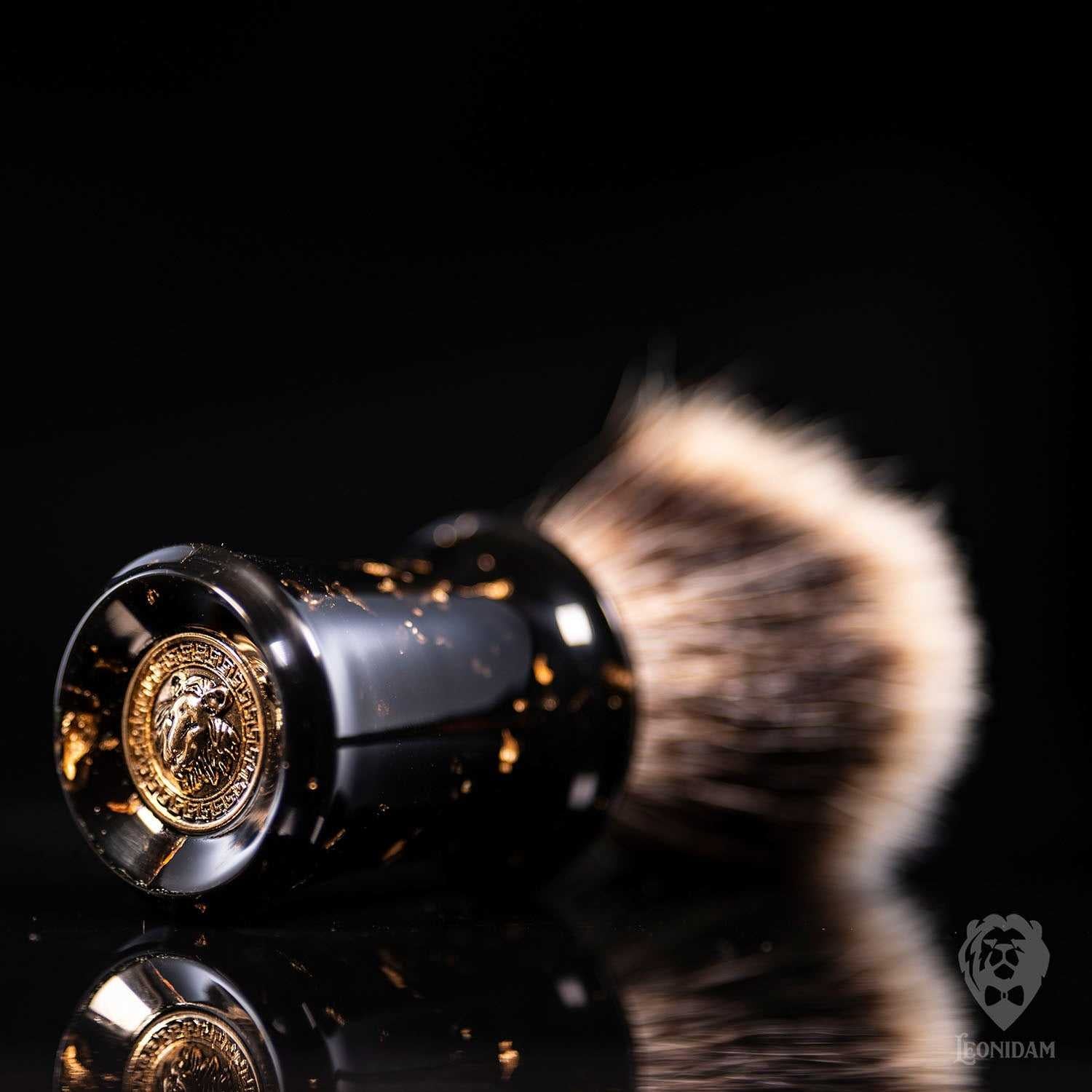Handmade Shaving Brush "Cassius" in polished black resin with gold flakes