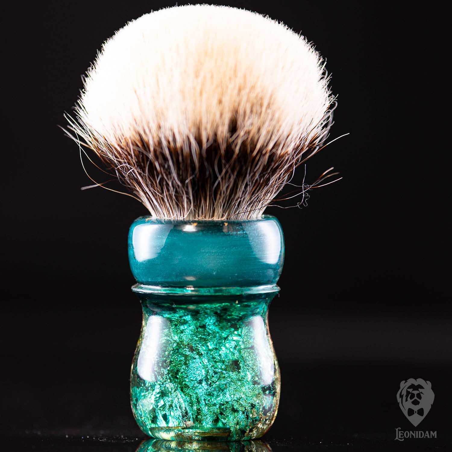 Handmade Shaving Brush "Doge" in stabilized mooring post wood covered with gold and blue resin