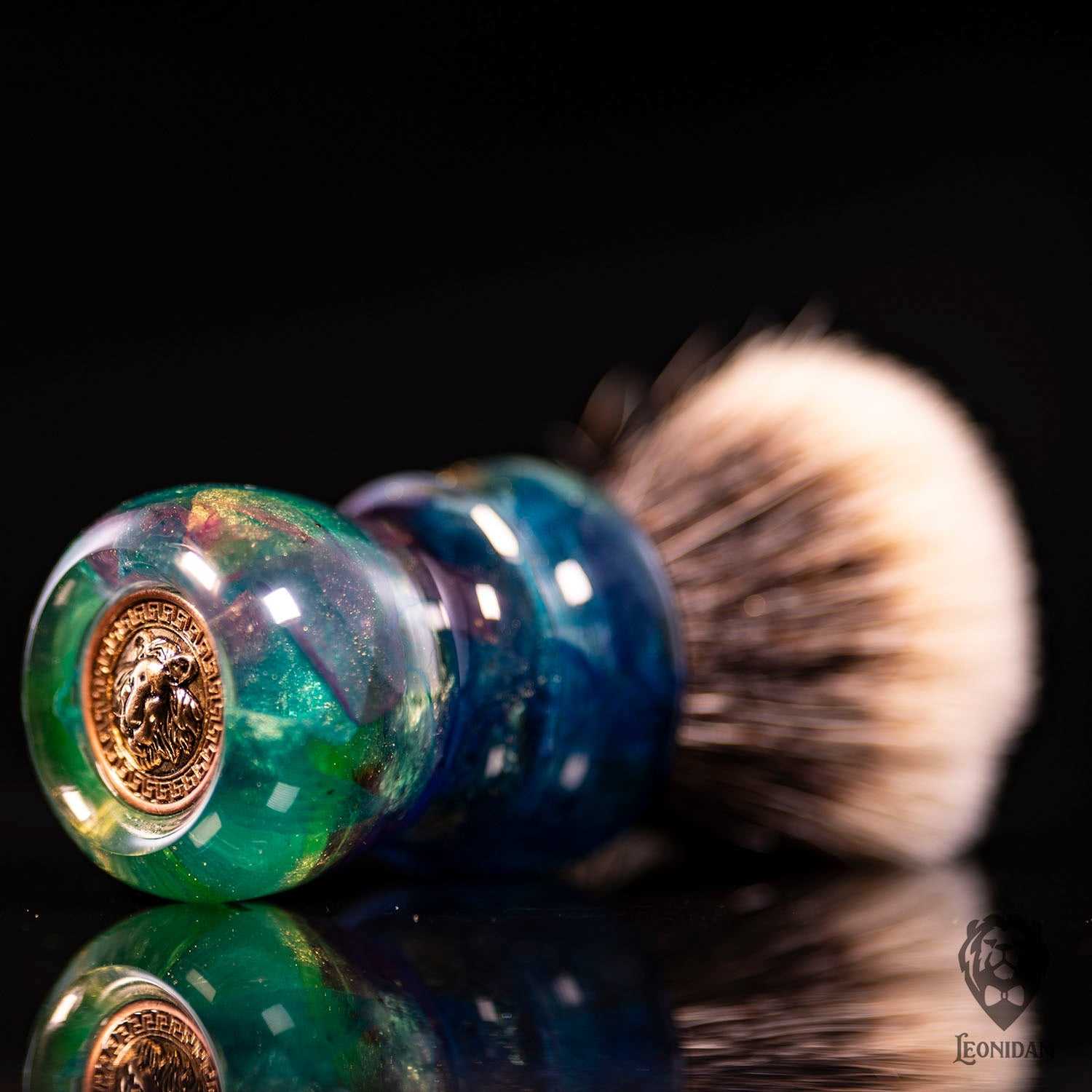 Handmade shaving brush "Dolce Vita", with mixed colorful resin handle.