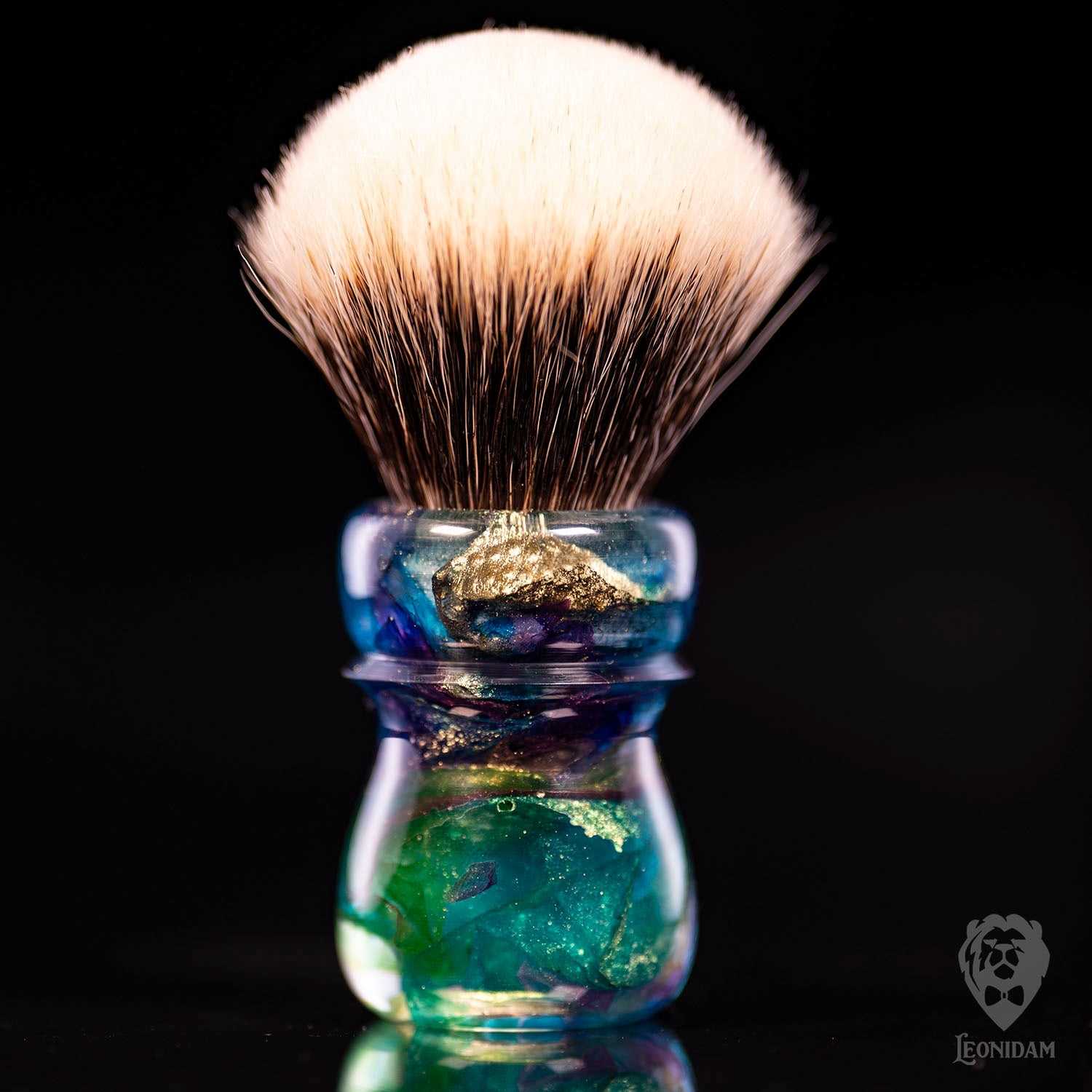 Handmade shaving brush "Dolce Vita", with mixed colorful resin handle.