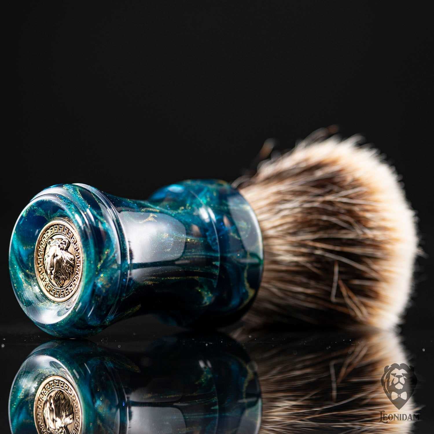 Handmade Shaving Brush "Skyfall" in polished deep blue and gold resin