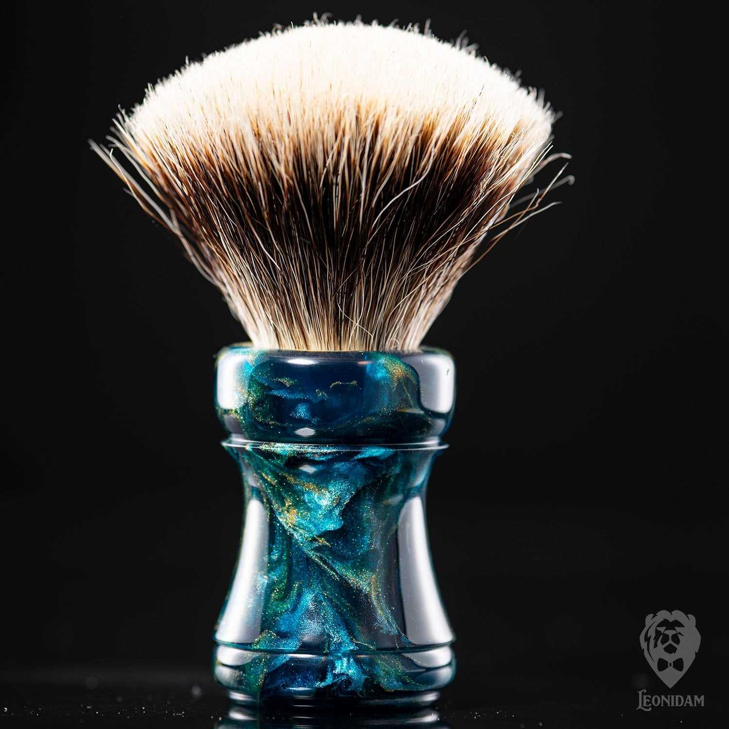 Handmade Shaving Brush "Skyfall" in polished deep blue and gold resin