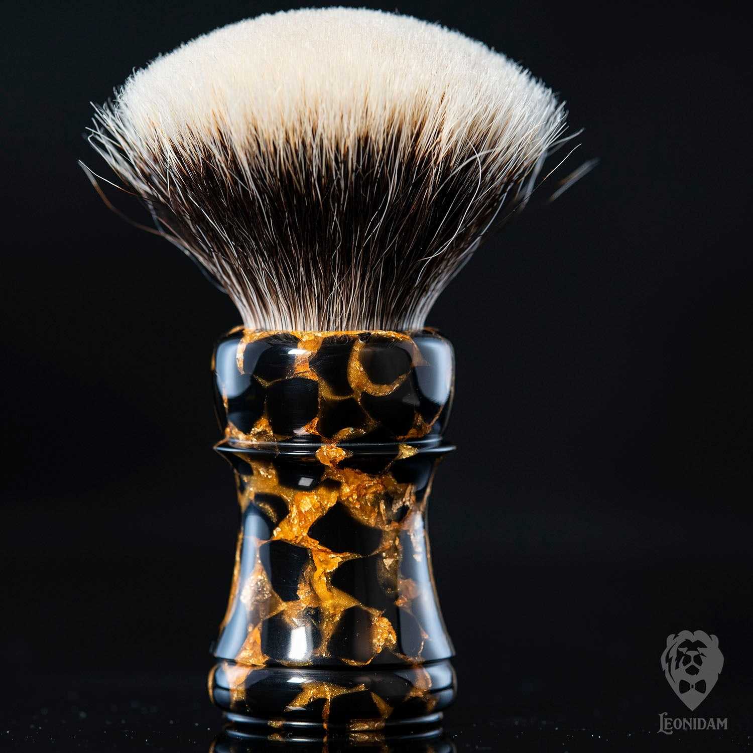 Handmade Shaving Brush "Anubis" in polished black and gold resin.