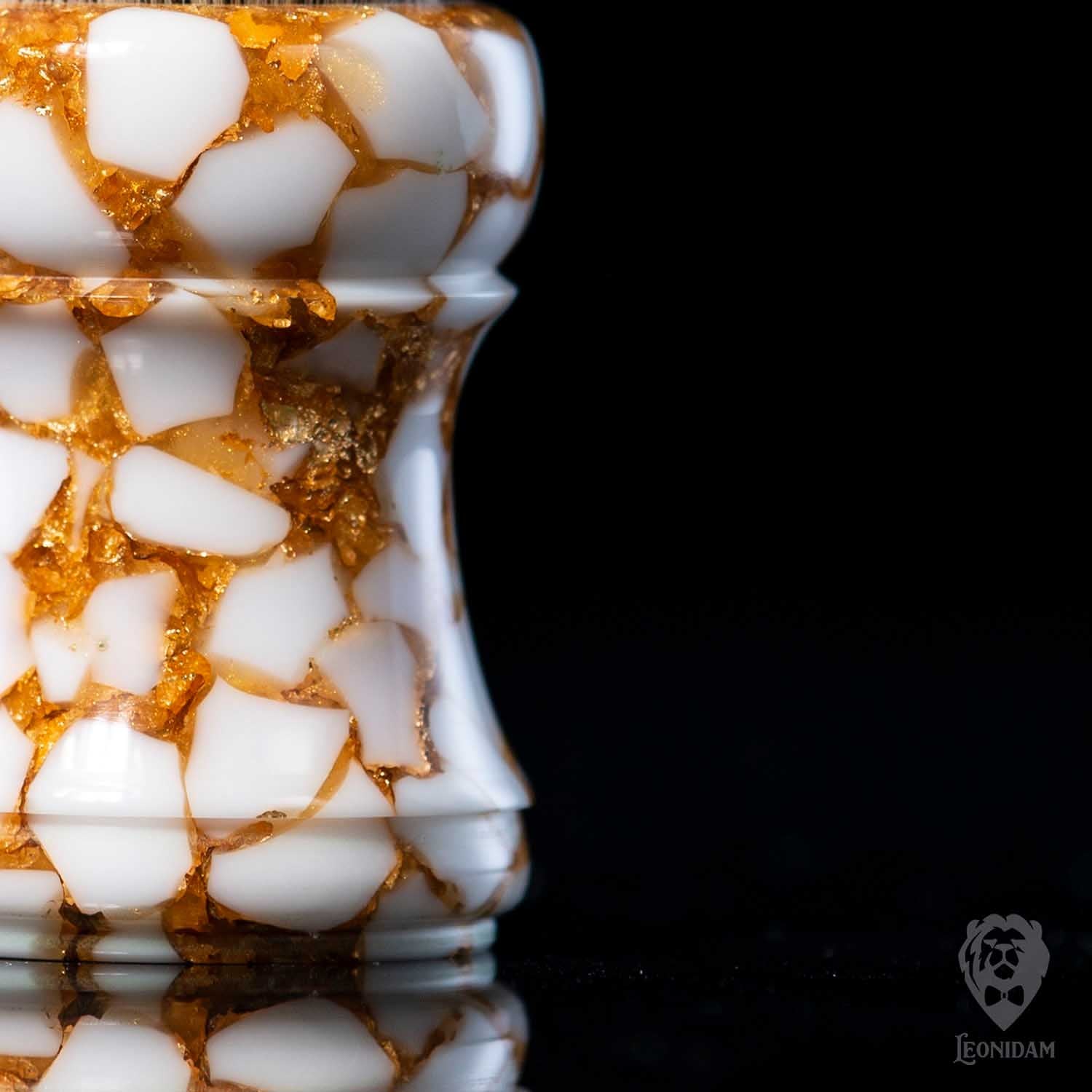 Handmade Shaving Brush "Roma" in polished white and gold resin