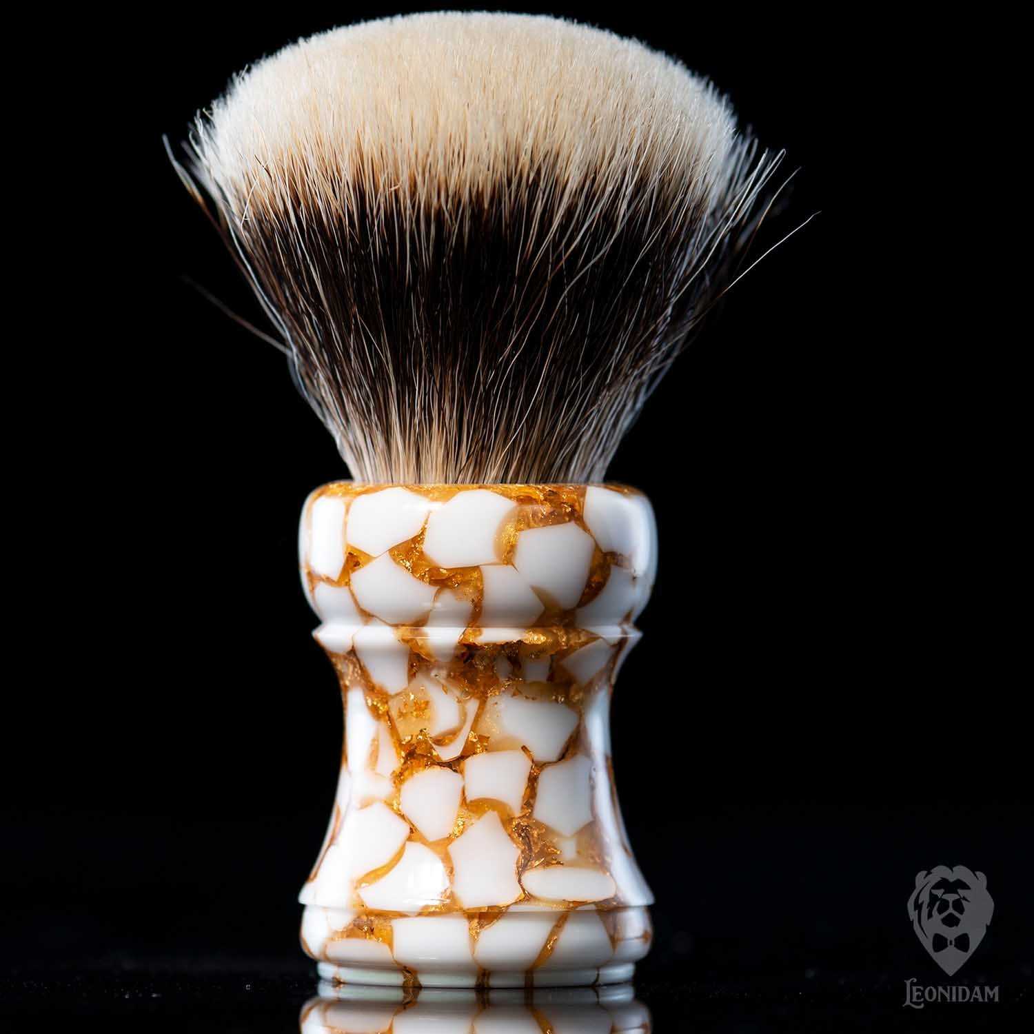 Handmade Shaving Brush "Roma" in polished white and gold resin