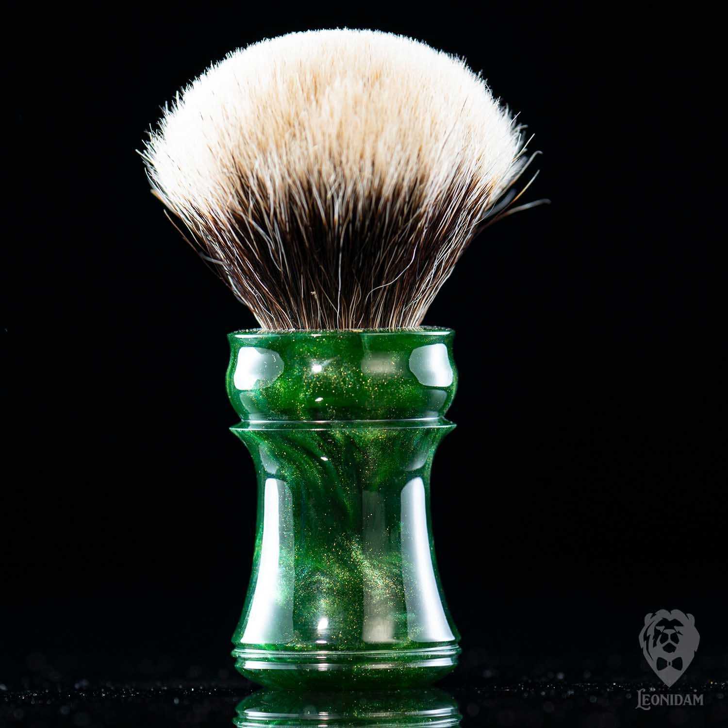 Handmade Shaving Brush "Verdelite" in polished green and gold resin