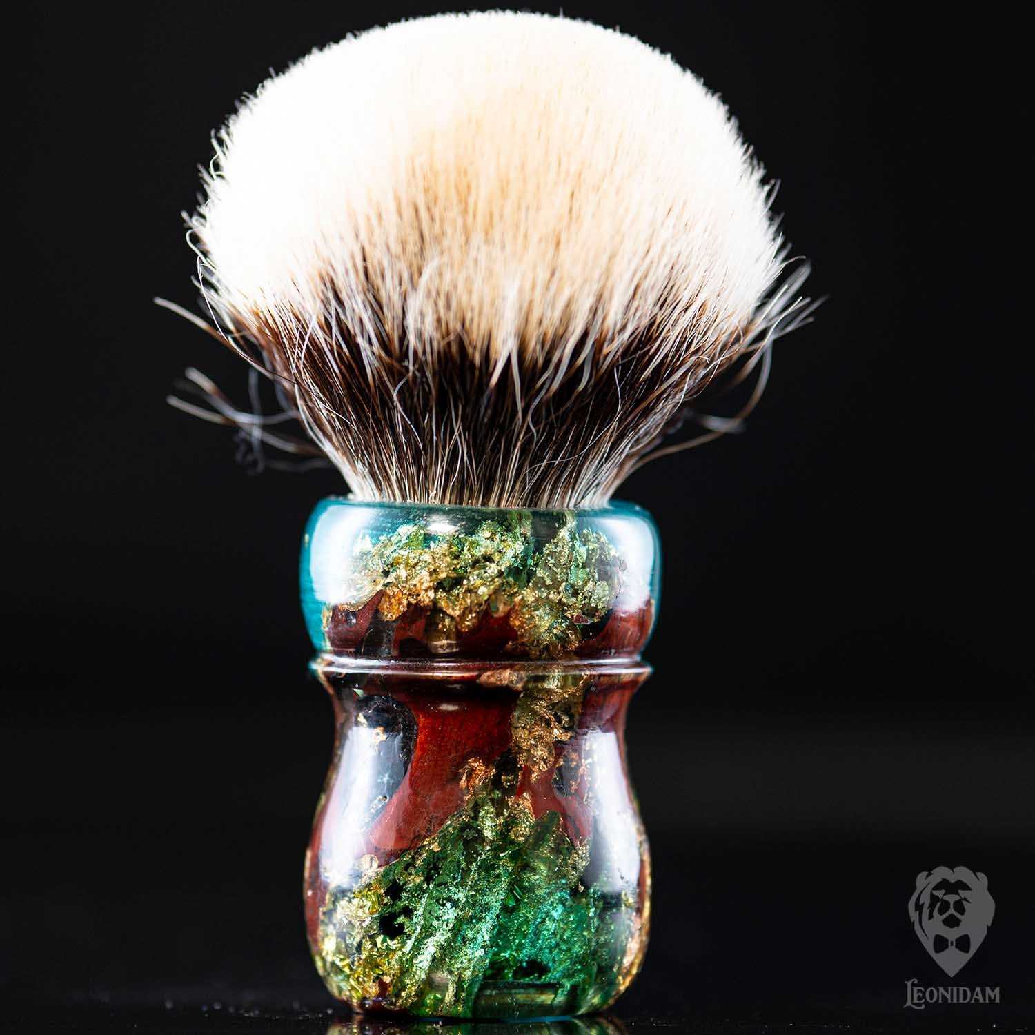 Handmade Shaving Brush "Doge" in stabilized mooring post wood covered with gold and blue resin