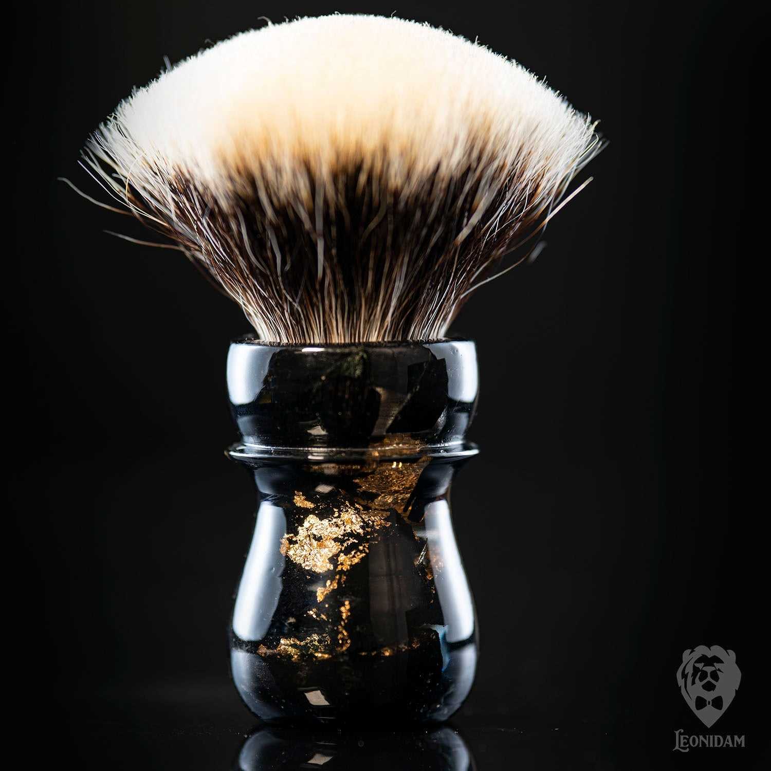 Handmade shaving brush “Loki” in stabilized black wood and clear hand poured resin.  