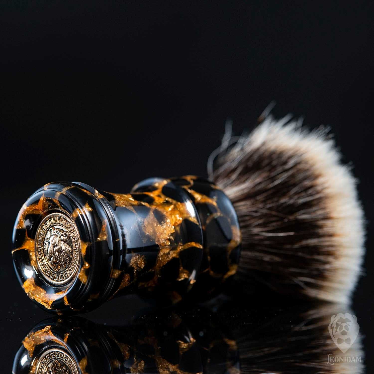 Handmade Shaving Brush "Anubis" in polished black and gold resin.