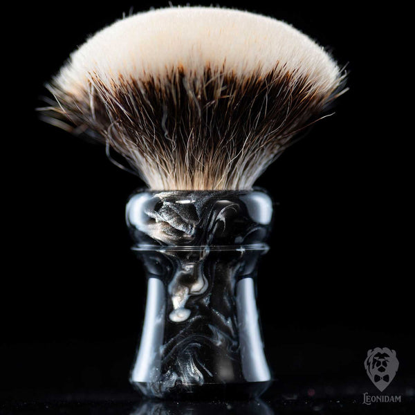Handmade Shaving Brush "Cerberus" in polished black and silver resin