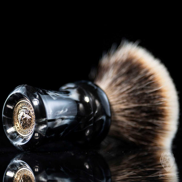 Handmade Shaving Brush "Cerberus" in polished black and silver resin
