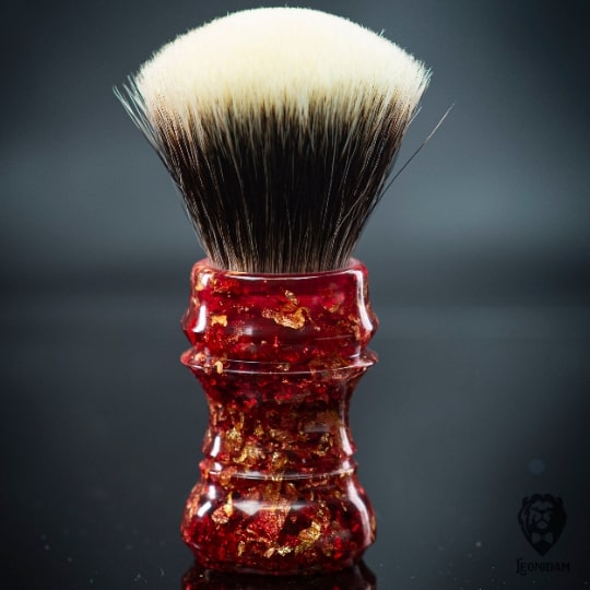 Handmade Shaving Brush HANDLE "Fireblast" in polished red resin with gold flakes