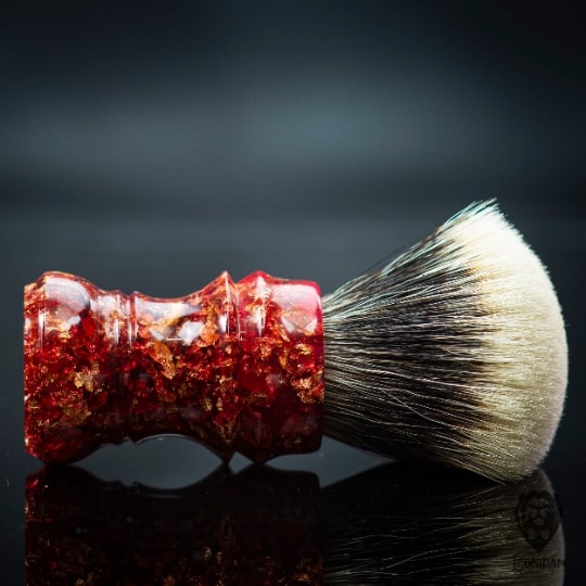 Handmade Shaving Brush HANDLE "Fireblast" in polished red resin with gold flakes