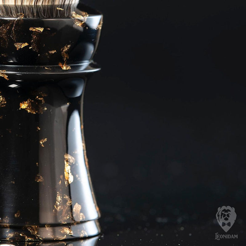 Handmade shaving brush "Aurelio", with black, hand poured resin handle and gold flakes.