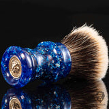 Handmade Shaving Brush "Blizzard" in polished blue resin with silver flakes