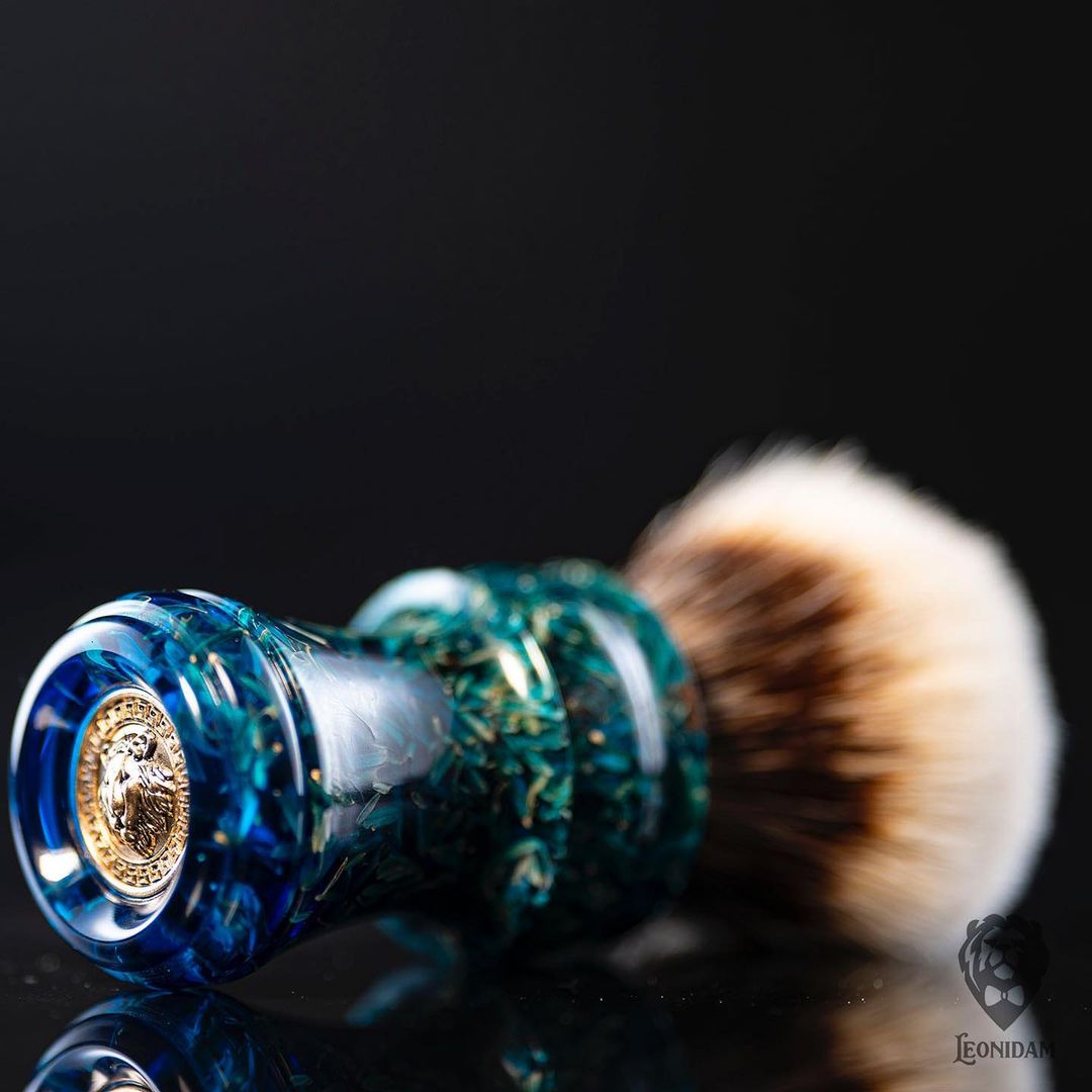 Handmade Shaving Brush "Copacabana" in polished mixed blue resin
