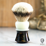 Handmade Shaving Brush "Epsilon" in polished brown and white hand poured resin
