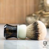 Handmade Shaving Brush "Epsilon" in polished brown and white hand poured resin