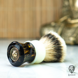 Handmade Shaving Brush "Epsilon" in polished brown and white hand poured resin