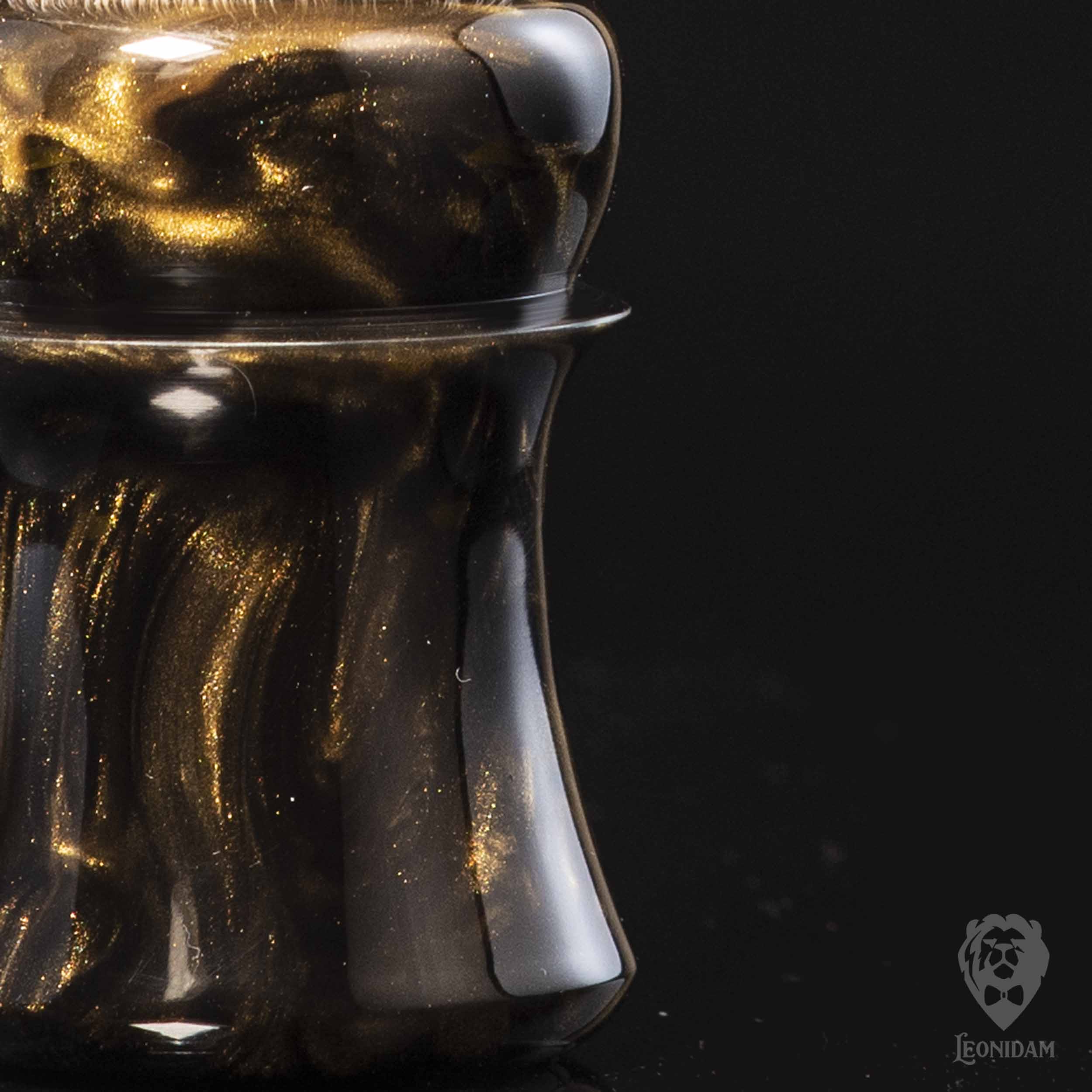 Closeup of Handmade Shaving Brush "Oblivion" in polished black and gold resin