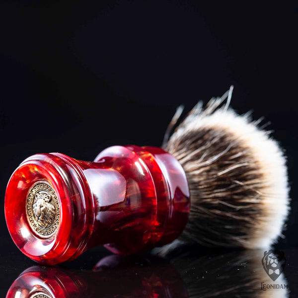 Handmade Shaving Brush "Furius" in polished red and gold resin